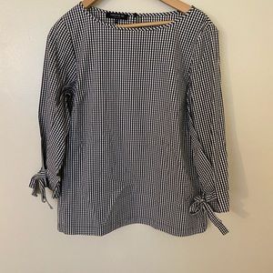 lafayette 148 long sleeve gingham top